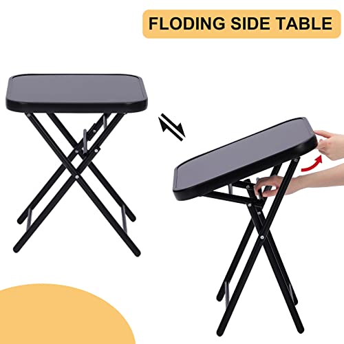 SUNNYPARK Patio Side Table, 20\'\' Square Folding Bistro End Table with Tempered Glass Tabletop, for Outdoor Patio, Balcony, Backyard, Poolside - Black
