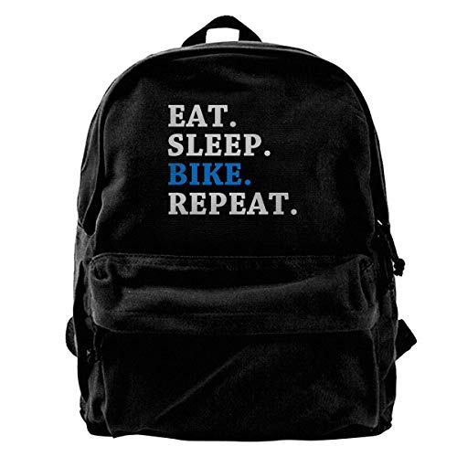 Fashion Casual Canvas BookbagUnisex Eat Sleep Bike Repeat Style Lightweight Backpack