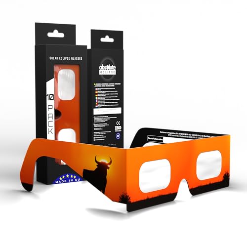 Certificati ISO e Ce Absolute Eclipse Occhiali da eclissi solare - Certificati CE e ISO 12312-2 - Fornitore consigliato AAS - Produttore UE - Protezione sicura per gli occhi per il 12 agosto 2026 Eclipse - Set