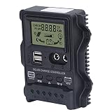 Contrôleur de Charge Solaire Double USB, Contrôleurs de Charge PWM à 3 Étages de Génération de Chaleur Ultra Faible, D'affichage LCD Grand Écran pour Panneau Solaire 12V 24V(20A)