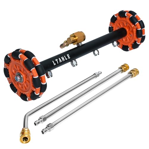 LTANLE 2-in-1 Can Move Horizontally Pressure Washer Undercarriage Cleaner Water Broom, 15" Surface Cleaner Power Washer Attachment with 4 Nozzles 3 Extension Rods andSpare Wheel，4000 PSI (15inch)
