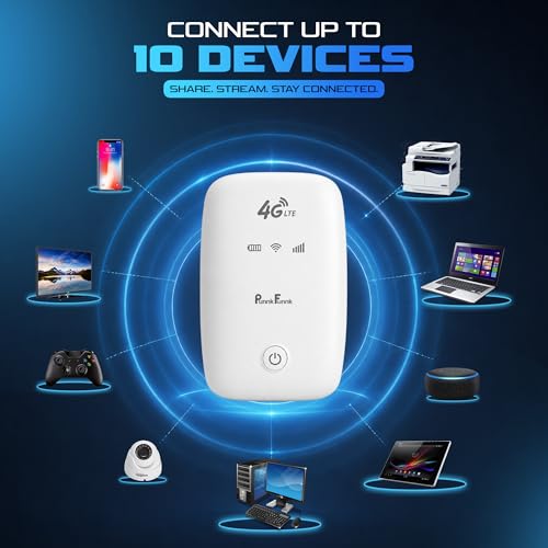 Image of PunnkFunnk 4G LTE Portable WiFi Hotspot Device, 2100Mah Rechargeable Battery, SIM Card Supported 150Mbps Wireless Hotspot, High-Speed Device, Multi-Device Connectivity (White)
