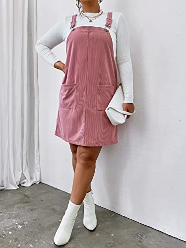 Makemechic Women's Adjustable Strap Corduroy Overall Dress With Pockets Dusty Pink 2Xl #TOP4