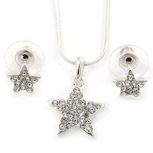 Conjunto de colgante de estrella y pendientes Avalaya en cristal austriaco transparente