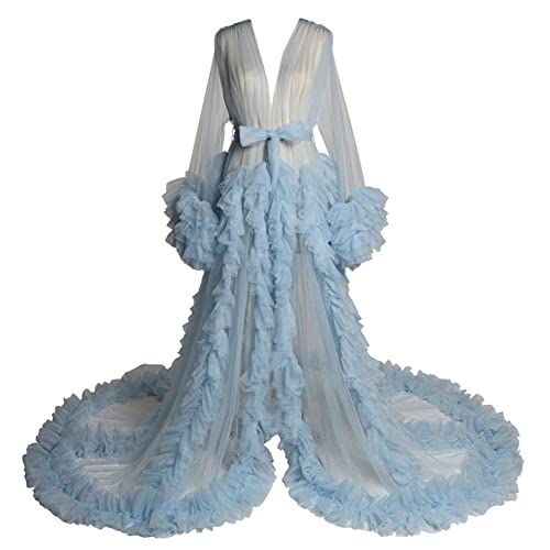 BPURB Damen-Morgenmantel aus durchsichtigem Tüll, Perspektive, Kimono, für Mutterschaftsfotoshootings, hellblau, 38 Cover