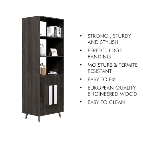Image of Bniture Book Shelf Wooden | Engineered Wood Bookshelf for Home with 2 Door & 3 Shelf | Multipurpose Open Book Shelf Stand for Library, Study Room & Living Room | Flower Wenge