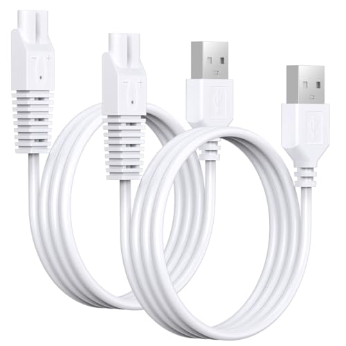 2Pcs Power Cord for Remington Smooth & Silky Electric Shaver WDF5030A, WDF4816NA, WDF4821US, WDF4825, Women’s Shaver & Trimmer Replacement Charging Cable, White