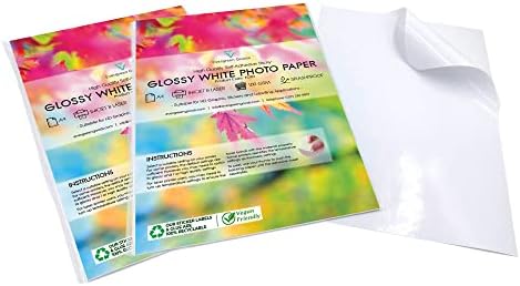 Evergreen Goods 2 x 50 Sheets A4 Premium WHITE GLOSSY Self Adhesive Photo Paper | Splashproof High Resolution Printing Labels | Make from Home - Product Labelling, Sticker Making, Model Decals & More