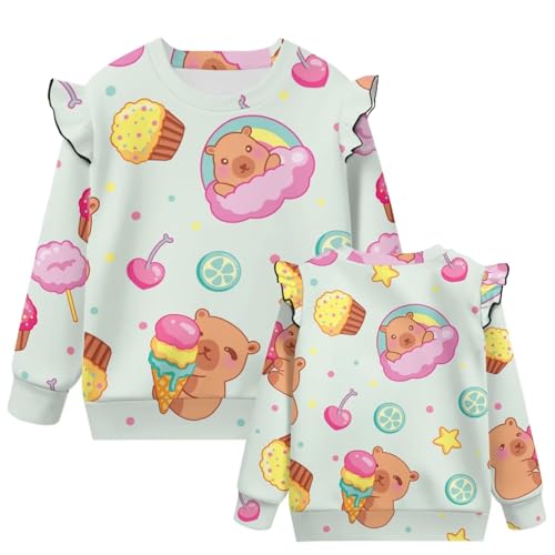 Girls Ruffle Long Sleeve Sweatshirts Relaxed Kid Sweatshirt 1-8 Casual Versatile Pullover Active Wear Sports Top2