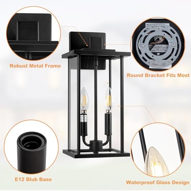 LuxiGlowra Large Outdoor Wall Light 16 Modern Black Wall Sconce Light Fixture