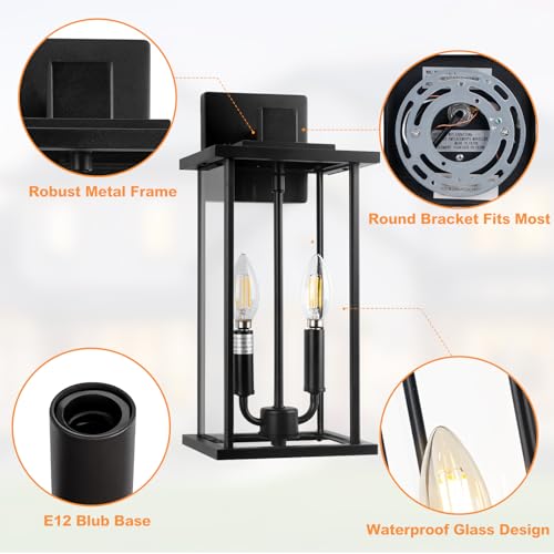 2-Pack-Large-Outdoor-Wall-Light-16-Outdoor-Light-Fixtures-Wall-Mount-Exterior-Waterproof-Wall-Sconce-Light-Fixture-2-Light-Modern-Black-Outdoor-Wall-Lamps-for-Patio-Front-Door-Entryway 2 Pack Large Outdoor Wall Light 16 Outdoor Light Fixtures Wall Mount Exterior Waterproof Wall Sconce Light Fixture 2 Light Modern Black Outdoor Wall Lamps for Patio Front Door Entryway