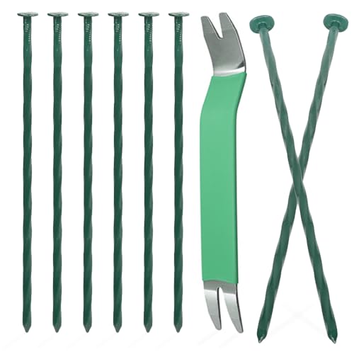 Bakulyor 50 Pack Metal Landscape Stakes, 8 Inch Artificial Grass Nails, 6 Gauge Large Landscaping Staples, Green Edging Anchor Stake for Garden Ground Lawn Paver Timber Border Weed Barrier Spikes 8" by Bakulyor - Used condition - US$17.94