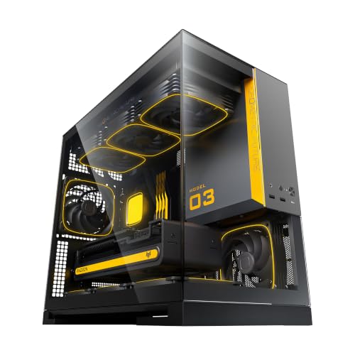 Image of Geometric Future Model 3 Panoramic Tempered Glass Dual Chamber Micro-ATX Tower PC Case, 5 Pre-Installed 120mm x 30mm PWM ARGB Fans, USB Type-C, 360mm Radiator Support, Black /Gray, GEO-M3F-BG