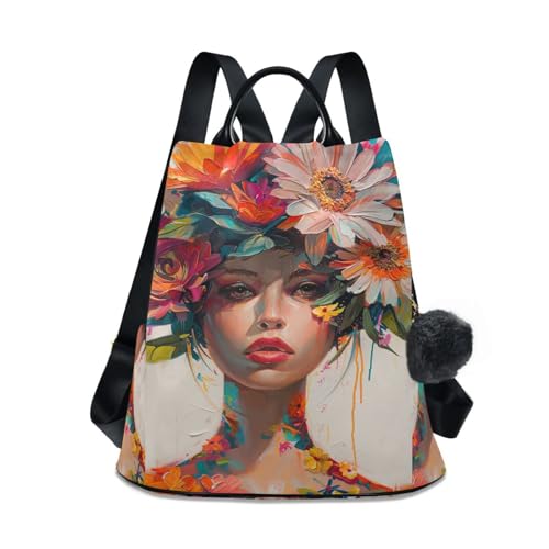Mochila de mujer floral casual con bolsillo trasero de cremallera de alta seguridad