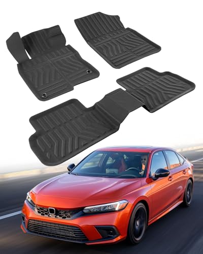 MikeEV Custom Fit 3 Pcs Floor Mats for Honda Civic 2022-2025 - All-Weather Rubber Mats & Liners, Heavy Duty Car Interior Protection for Civic, Weather-Resistant & Easy to Clean