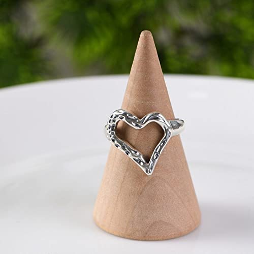 Bague ajustable femme cœur S925 argent ouvert martelé alliance tendance