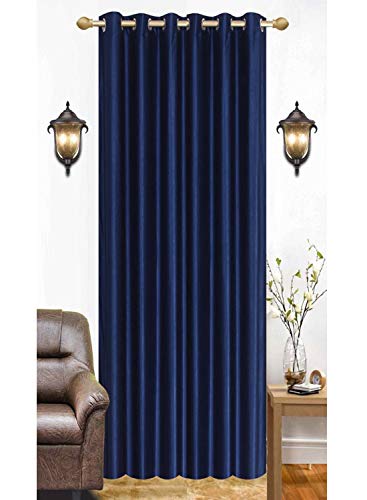 Image of Polyester Eyelet Long Door Curtain, Solid Plain Light Filtering Curtain for Bedroom, Living Room & Home Office, 9 Feet (108 x 48 Inch), Blue, Pack of 1