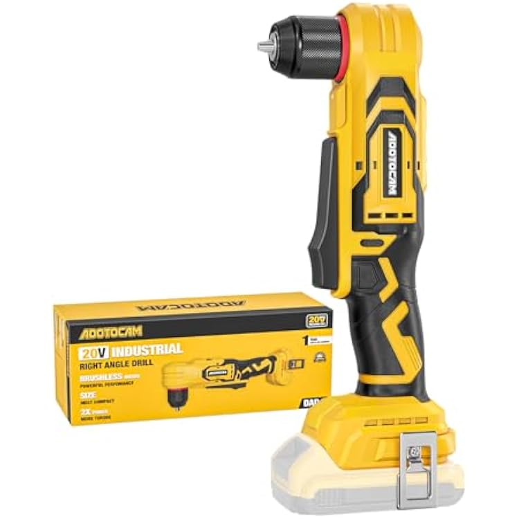Brushless Right Angle Drill for DeWalt 20V Battery (Tool Only), 3/8 Cordless Angle Drill with Compact Design & Variable Speed, featuring an LED Light for Screws/Drilling