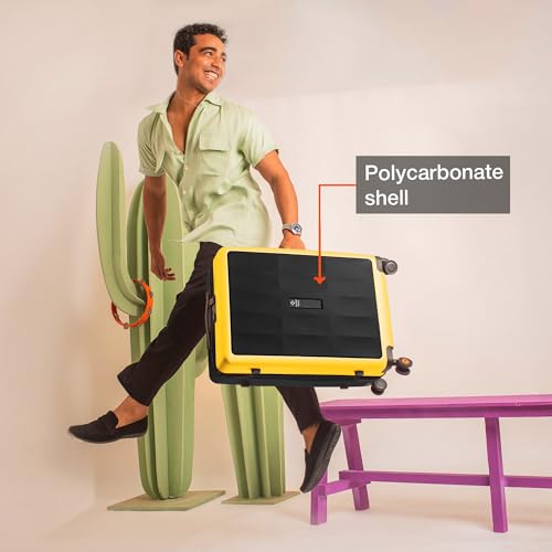 Image of Nasher Miles Zanzibar TSA Lock Hard-Sided Polycarbonate 8 Wheels Double Spinner Check-in Luggage Black Yellow 28 inch |75cm Trolley Bag| Suitcase,Large