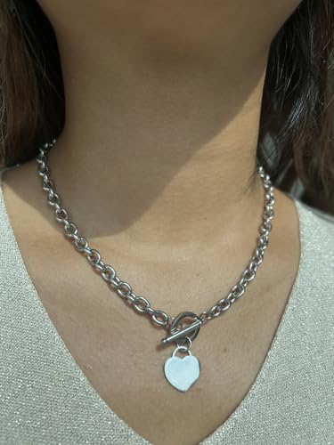 WangGao Elegent Love Stainless Steel Link Chain Blank Heart Charms Necklace for Women Toggle Clasp Closure4