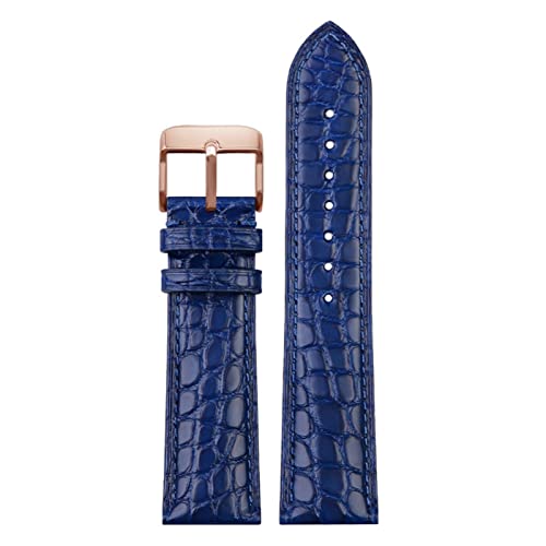 Bracelet cuir bleu 20mm anti-chute avec fermoir boucle papillon robuste