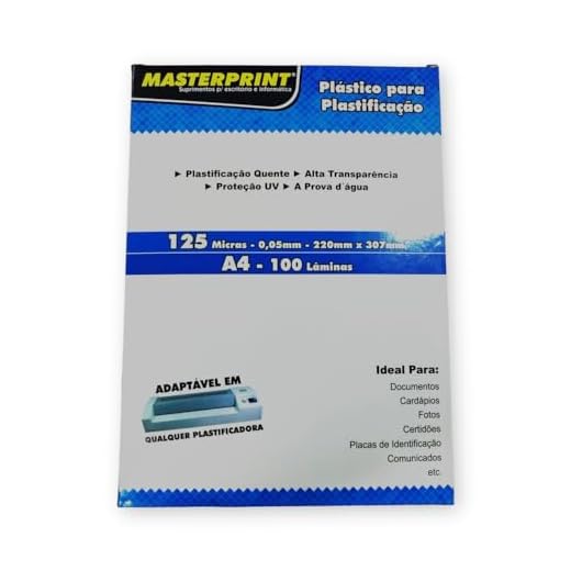 Plástico Para Plastificação A4, Masterprint, 220x307, 125 Micras, Espessura 0,05mm, Pacote Com 100 Unidades