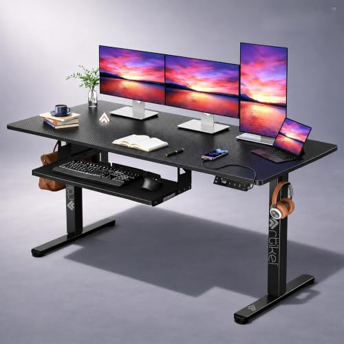 ARTIKEL Artidesk X-Large Electric Height Adjustable Table for Office Work with Keyboard Tray | Sit Stand Gaming Desk| 80Kg Wt Lift | 2 Headphone Hooks