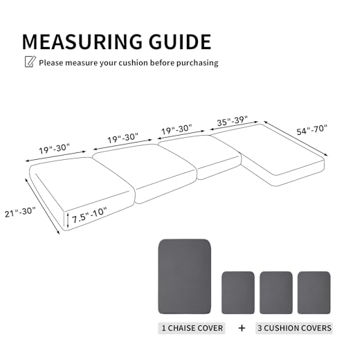 Image of Easy-Going Stretch 4 Pieces Couch Cushion Covers for Sectional Sofa L Shape | 3 Seater + 1 Chaise Lounge Left /Right L Sofa Seat slipcover Anti-Slip Sofa Cover Soft Grey