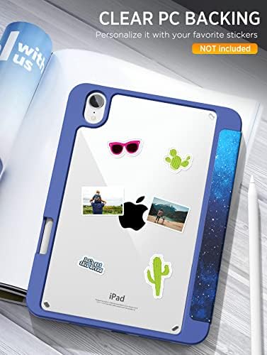 MoKo Case Fit New iPad Mini 6 Case with Pencil Holder (6th Generation 8.3" 2021), Soft TPU Frame Hard PC Clear Transparent Back Shell Smart Cover for iPad Mini 6 2021, Auto Wake/Sleep, Blue Sky Star