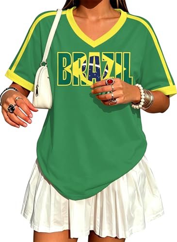 Soccer Cup 2026 Shirts for Women Oversized Mexico Jersey Brazil Jerseys Y2K V Neck Soccer Fan Tops