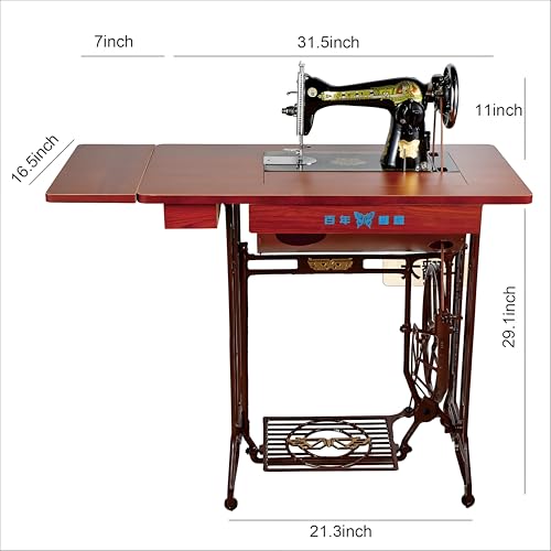 Retro Sewing Machine Table - with storage Home Wewing Supplies Foot-Operated Foldable Sewing Machine Table Wood Finish, Cast Iron Base - Thumbnail 6