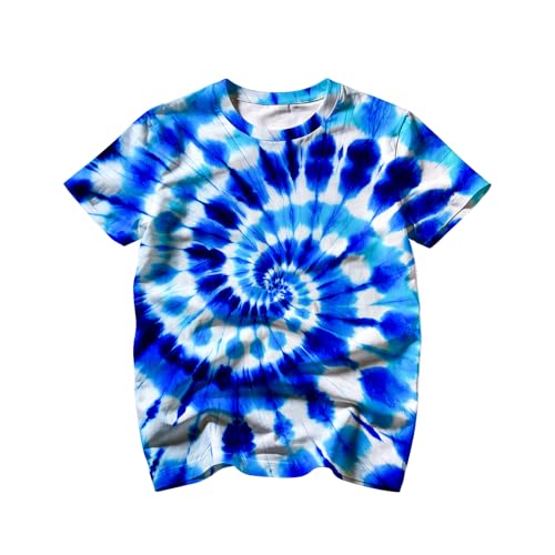 DZCKBRU Kids Blue Tie Dye Shirt Short Sleeve Hippies Tees Tie-Dye T Shirts for 12-14 Years Boys Girls Children