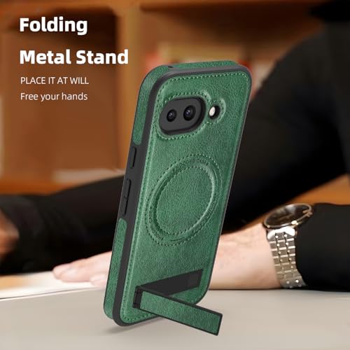 Image of Lunivop for Google Pixel 9a Case Leather [Compatible with Magsafe Wireless Charging] Magnetic Cover Stand Funda para Google Pixel 9a 6.3 '' 5G 2025 Rugged Best Phone Cases Green