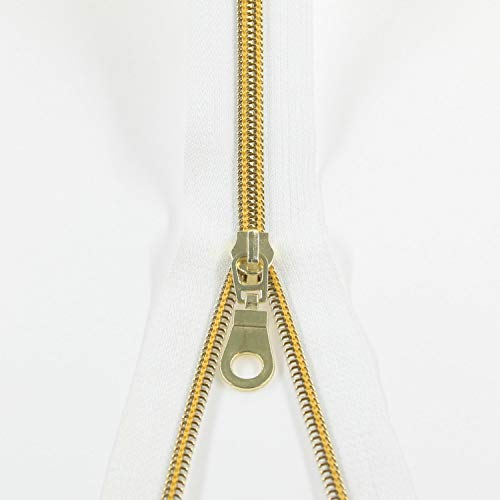 Image of #5 Antique Gold Metallic Nylon Coil Zippers by The Yard Bulk 10 Yards Tape with 25pcs Gold Sliders for DIY Sewing Tailor Craft Bag Leekayer(White)