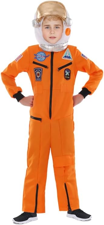 Astronaut Costume for Kids,Halloween Costume Jumpsuit with Helmet Pretend NASA Inspired Cosplay Space Suit for Kids