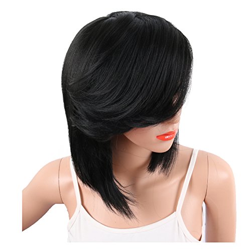 Scentw Short Pixie Cut Bob Synthetic Wigs For Women Heat Resistant Costume African American Wigs With Side Bangs Natural Brown Full Wigs Look Real+Free Wig Cap (Black) #TOP2