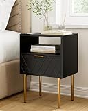Masupu MasupuNightstand,Small Bedside Table with Gold Frame,Black Night Stand,Bedside Furniture,Side Table with Drawer and Shelf for Bedroom,Living Room,Diamond
