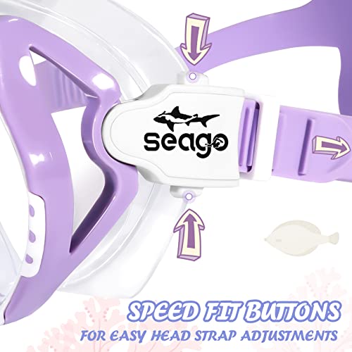 Seago Kids Swim Goggles With Nose Cover Snorkel Mask Scuba Diving Swim Mask Anti-Fog Tempered Glass, Panoramic Clear View Silicone Seal Snorkeling Gear Swimming Goggles For Kids 6-14 Boys Girls Youth #TOP4