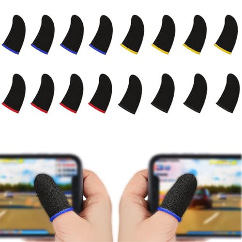 JEYORZY 16 Piezas de Guantes de Dedos para Juegos Móviles - Dedales Profesionales Transpirables con Manga del Pulgar de Pantalla Táctil y Resistencia al Sudor, para Adultos
