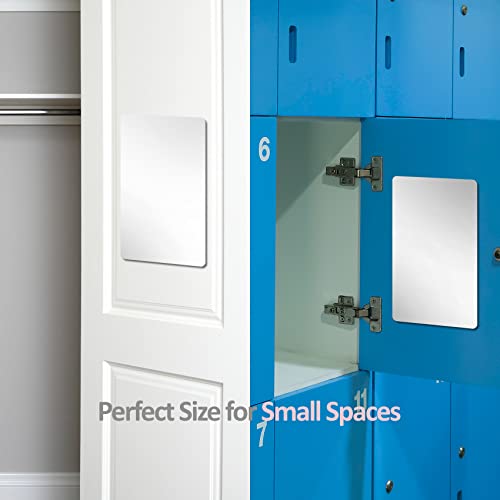 2Pcs Myro Self-Adhesive Designed Mirror 7" X 12“ Shatterproof Locker Mirror Shower Bathroom Mirror With Strong Adhesive Tapes, Ideal For School Classroom Playroom Office Camping, 3.5Oz, Square #TOP2