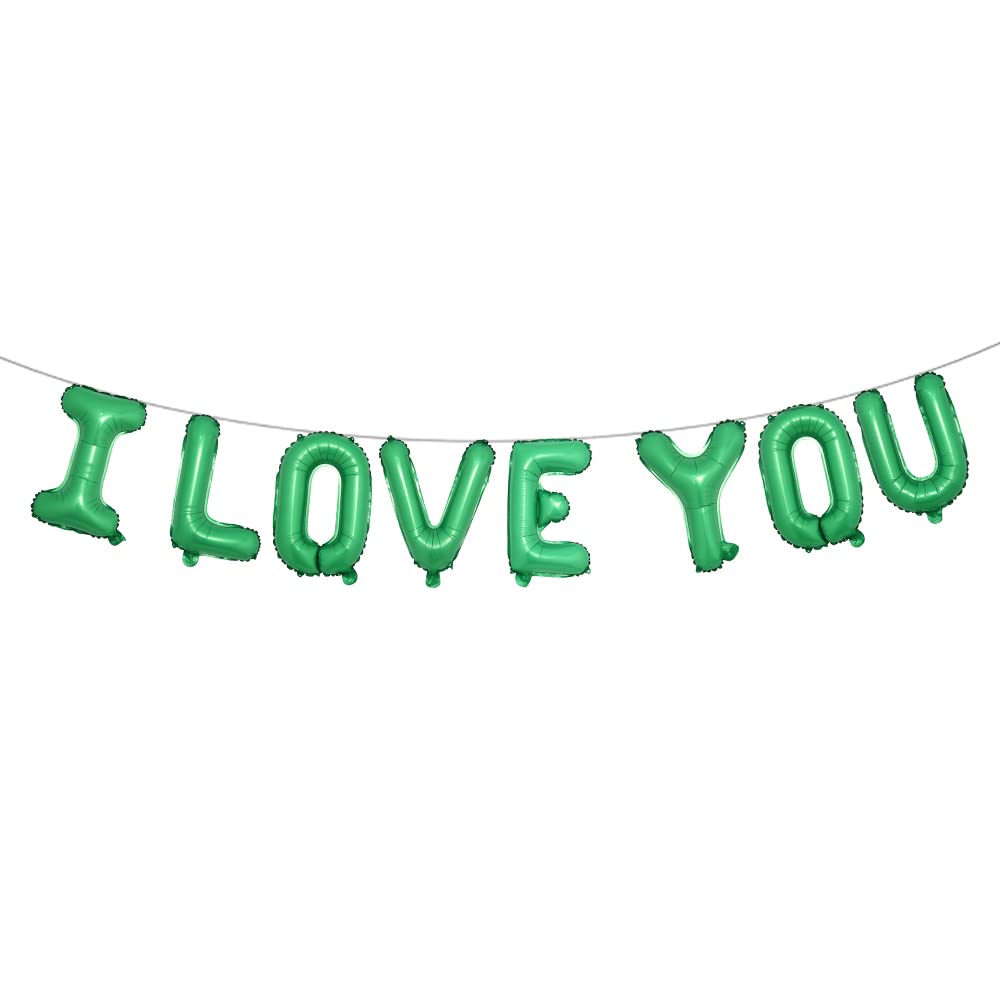 16 inch Marry me I Love You Letter Balloons Kit Valentines Day Anniversary Wedding Banner Decorations for Event Party (I LOVE YOU Green)