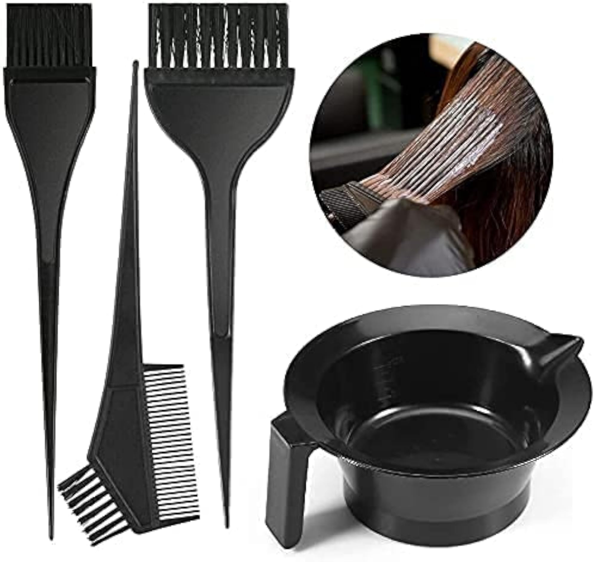 Plastic Hair Dye Brush and Mixing Bowl Kit, 4 Pieces