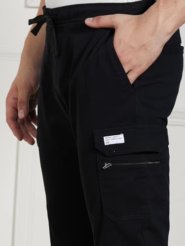 Image of Dennis Lingo Mens Cotton Lycra Solid Mid Rise Regular Fit Stretchable Cargo Joggers