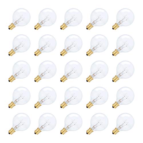 Simba Lighting String Light Outdoor Globe G40 Replacement Bulb 5W E12 Candelabra Base C7 Socket For Patio, Café, Pergola, Porch, Clear Glass, 5 Watt 110V 120V, 2700K Warm White, Dimmable, 25 Pack #TOP13