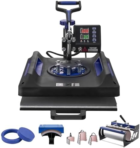 VEVOR Hitzepresse, 8-in-1 Wärmeübertragungsmaschine mit 30 oz Tumbler-Presse, 360° wegschwenkbares digitales T-Shirt-Pressen, 38 x 38 cm, für T-Shirts/Tassen/Hüte/Teller, Schwarz +