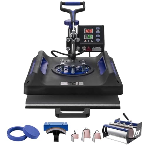VEVOR Pro 15x15 Heat Press with 30 OZ Tumbler Attachment, 8in1 Combo Tumbler Hat Heat Press for T-Shirts, Tumblers Glass Cans Mugs Hats Caps, and Plates (Black & Blue) by VEVOR - Used condition - US$180.34