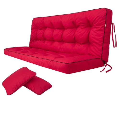 Bjird Bankauflage für Gartenbank, Polsterauflage für Hollywoodschaukel, Gartenschaukelkissen, Sitzkissen und Rückenkissen, gesteppt, inkl. 2 Seitenkissen, 140 x 49 x 56 cm - rot