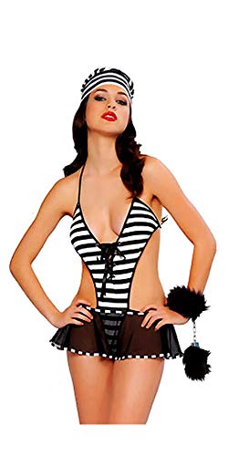 Adiva Intimates Sexy Jail Bait Prisoner Costume (Sexy Robber Costume) Black/White