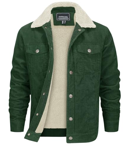 EKLENTSON Winter Coat for Men Sherpa Corduroy Jackets Laydown Collar Cargo Jacket Casual Fall Coat Green M