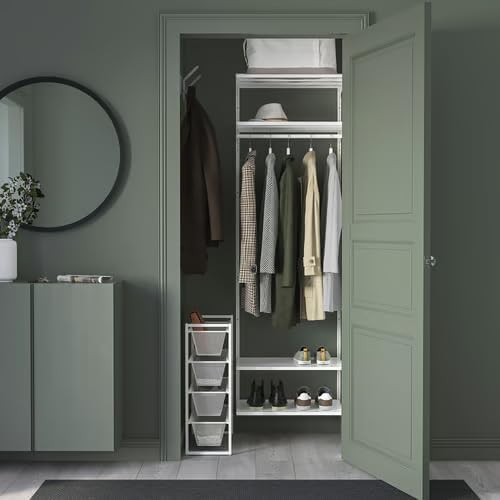 Slim White Storage Tower with 4 Mesh Basket Drawers, Space-Saving Metal Organizer for Bathroom, Bedroom, Office, or Entryway, 20.1 x 9.88 x 27.5 Inches